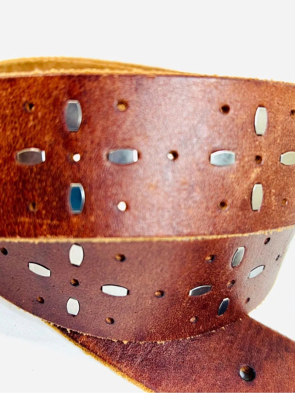 American Eagle Outfitters Brown Leather Belt with Studded Design, Boho Western